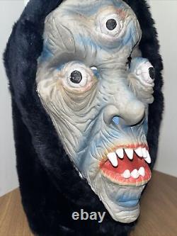 Masque d'Halloween rare de haute qualité en forme de tête complète avec capuche, monstre / goule à trois yeux
