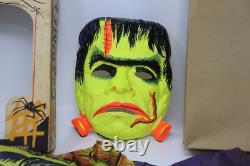 Masque de Halloween FRANKENSTEIN de Ben Cooper Vtg rare 1963 Costume Spook Town avec boîte