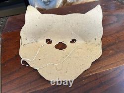 Masque de chat en carton antique vintage rare des années 1920-1930 pour Halloween avec découpe de bouche