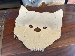 Masque de chat en carton antique vintage rare des années 1920-1930 pour Halloween avec découpe de bouche