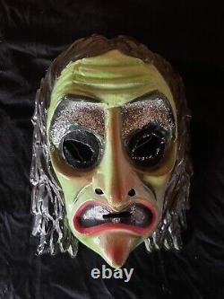Masque de sorcière en plastique RARE Ben Cooper Inc. avec paillettes et étiquette Vintage pour Halloween