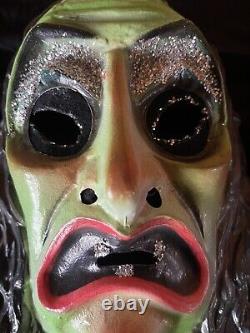 Masque de sorcière en plastique RARE Ben Cooper Inc. avec paillettes et étiquette Vintage pour Halloween