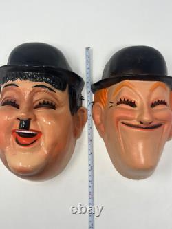 Masques en plastique vintage rares de Laurel et Hardy par Bayshore fabriqués en France Halloween