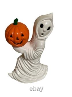 Moule en céramique Halloween RARE VTG Fantôme tenant une citrouille Pas de lumière ! NOSTALGIE