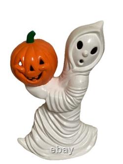 Moule en céramique Halloween RARE VTG Fantôme tenant une citrouille Pas de lumière ! NOSTALGIE