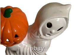 Moule en céramique Halloween RARE VTG Fantôme tenant une citrouille Pas de lumière ! NOSTALGIE