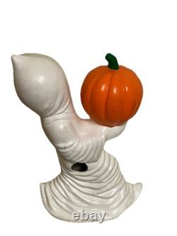 Moule en céramique Halloween RARE VTG Fantôme tenant une citrouille Pas de lumière ! NOSTALGIE