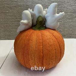 Old Ghost Pumpkin Jack O Lanterne En Céramique Lumière Halloween Décor Rare Travaux