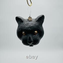 Ornement en verre Halloween visage de chat noir Eric Cortina rétro vintage SIGNÉ RARE