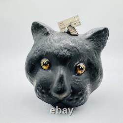 Ornement en verre Halloween visage de chat noir Eric Cortina rétro vintage SIGNÉ RARE