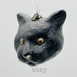 Ornement en verre Halloween visage de chat noir Eric Cortina rétro vintage SIGNÉ RARE