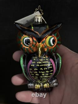 Ornement en verre de hibou d'Halloween Christopher Radko ultra rare aux yeux sages