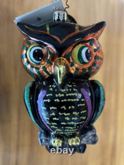 Ornement en verre de hibou d'Halloween Christopher Radko ultra rare aux yeux sages