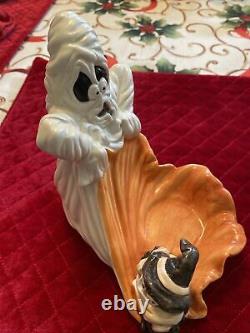Paire Très Rare De Vtg Fitz Et Floyd Halloween Ghost / Sorcière Spider Candle Holders