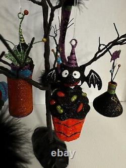 Pier 1 Lot 10 Ornements & Arbre Halloween Paillettes Hocus Pocus Chauve-souris vintage rare