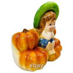 Pot de Halloween Relpo Vintage A1991, fille pieds nus assise sur des citrouilles, rare LIRE