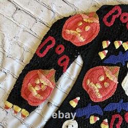 Pull Vintage BEREK des années 80/90 en crochet double face brodé pour Halloween, RARE.