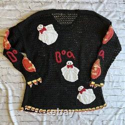 Pull Vintage BEREK des années 80/90 en crochet double face brodé pour Halloween, RARE.