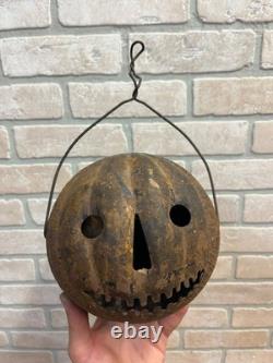 RARE Antique Vintage Halloween Parade Torch Lanterne en métal en tôle