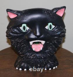 RARE Figurine d'affichage en céramique HALLOWEEN CHAT NOIR Vintage des années 1960.