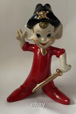 RARE Grande figurine de pirate en céramique vintage rouge pour Halloween/Noël Pixie ELF Japon