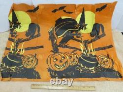 RARE NAPPE EN CRÊPE DE PAPIER HALLOWEEN VINTAGE Sorcières Effrayantes Chauves-souris Citrouilles Reste