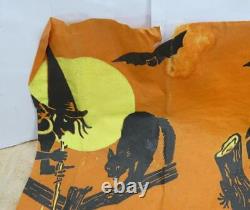 RARE NAPPE EN CRÊPE DE PAPIER HALLOWEEN VINTAGE Sorcières Effrayantes Chauves-souris Citrouilles Reste