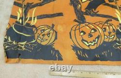 RARE NAPPE EN CRÊPE DE PAPIER HALLOWEEN VINTAGE Sorcières Effrayantes Chauves-souris Citrouilles Reste