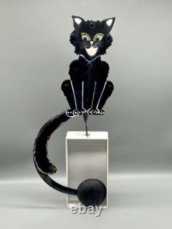 RARE Pendule Kinetique Vintage Équilibrant Chat Noir Métal Art Populaire Halloween