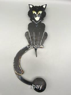 RARE Pendule Kinetique Vintage Équilibrant Chat Noir Métal Art Populaire Halloween