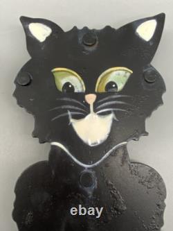 RARE Pendule Kinetique Vintage Équilibrant Chat Noir Métal Art Populaire Halloween