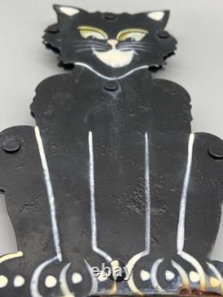 RARE Pendule Kinetique Vintage Équilibrant Chat Noir Métal Art Populaire Halloween