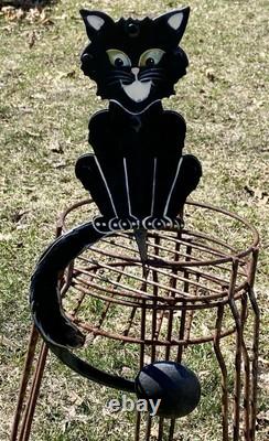 RARE Pendule Kinetique Vintage Équilibrant Chat Noir Métal Art Populaire Halloween