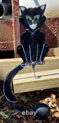 RARE Pendule Kinetique Vintage Équilibrant Chat Noir Métal Art Populaire Halloween