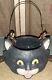 Rare Vintage Ceramic Black Cat Handpainted Ceramic Candy Basket Bag Halloween<br/>rare Vintage Ceramic Black Cat Panier à Bonbons En Céramique Peint à La Main Pour Halloween