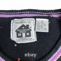 RARE Vintage Histoire Tricot Halloween Cardigan Sorcières, Fantômes, Citrouilles (M)