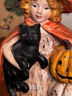 RARE Vintage Ragon House Bethany Lowe Halloween Witch With Black Cat	  <br/>

		<br/>
	Traduction en français : RARE Vintage Ragon House Bethany Lowe Sorcière d'Halloween avec Chat Noir