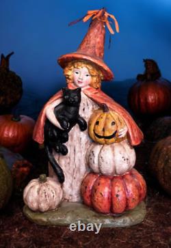 RARE Vintage Ragon House Bethany Lowe Sorcière d'Halloween avec Chat Noir