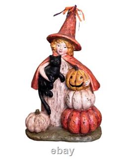 RARE Vintage Ragon House Bethany Lowe Sorcière d'Halloween avec Chat Noir