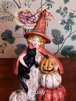 RARE Vintage Ragon House Bethany Lowe Sorcière d'Halloween avec Chat Noir