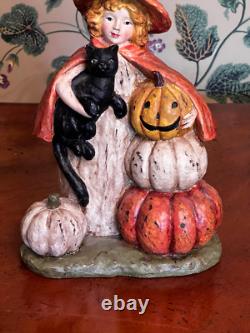 RARE Vintage Ragon House Bethany Lowe Sorcière d'Halloween avec Chat Noir