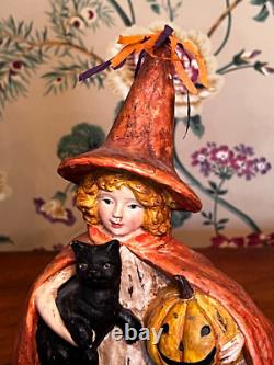 RARE Vintage Ragon House Bethany Lowe Sorcière d'Halloween avec Chat Noir