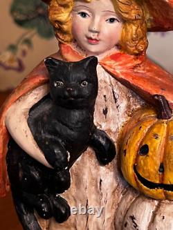 RARE Vintage Ragon House Bethany Lowe Sorcière d'Halloween avec Chat Noir
