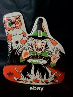 RARE Vintage Sorcière Halloween Tin Noisemaker U. S. Metal Toy MFG. Co