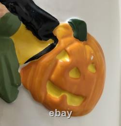 RARE Vintage céramique Halloween des années 1970 Fille Sorcière CHAT Jack O Lantern JOL Jardinière