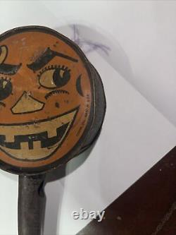 RARE vtg Halloween Cohn Tin Litho JOL pumpkin noisemaker rattle (HOME24)  <br/> RARE vtg Halloween Cohn Tin Litho JOL citrouille bruiteur (HOME24)