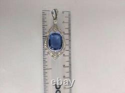 Rare 12.4 Ct Simulated Ceylan Sapphire Diamond Vintage Art Deco Pendentif Collier