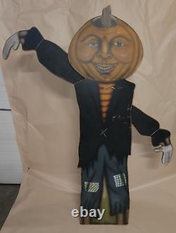 Rare 5ft Vintage Halloween Jack-o-lantern Scarecrow Citrouille Affichage / Bras De Mouvement