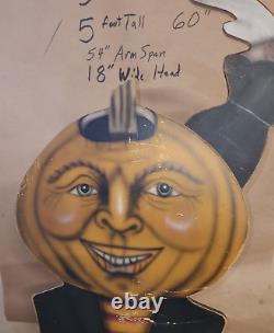 Rare 5ft Vintage Halloween Jack-o-lantern Scarecrow Citrouille Affichage / Bras De Mouvement