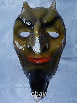 Rare Antique Devil, Vtg Russe Démon Satan Halloween Figure Statue Masque Vieux